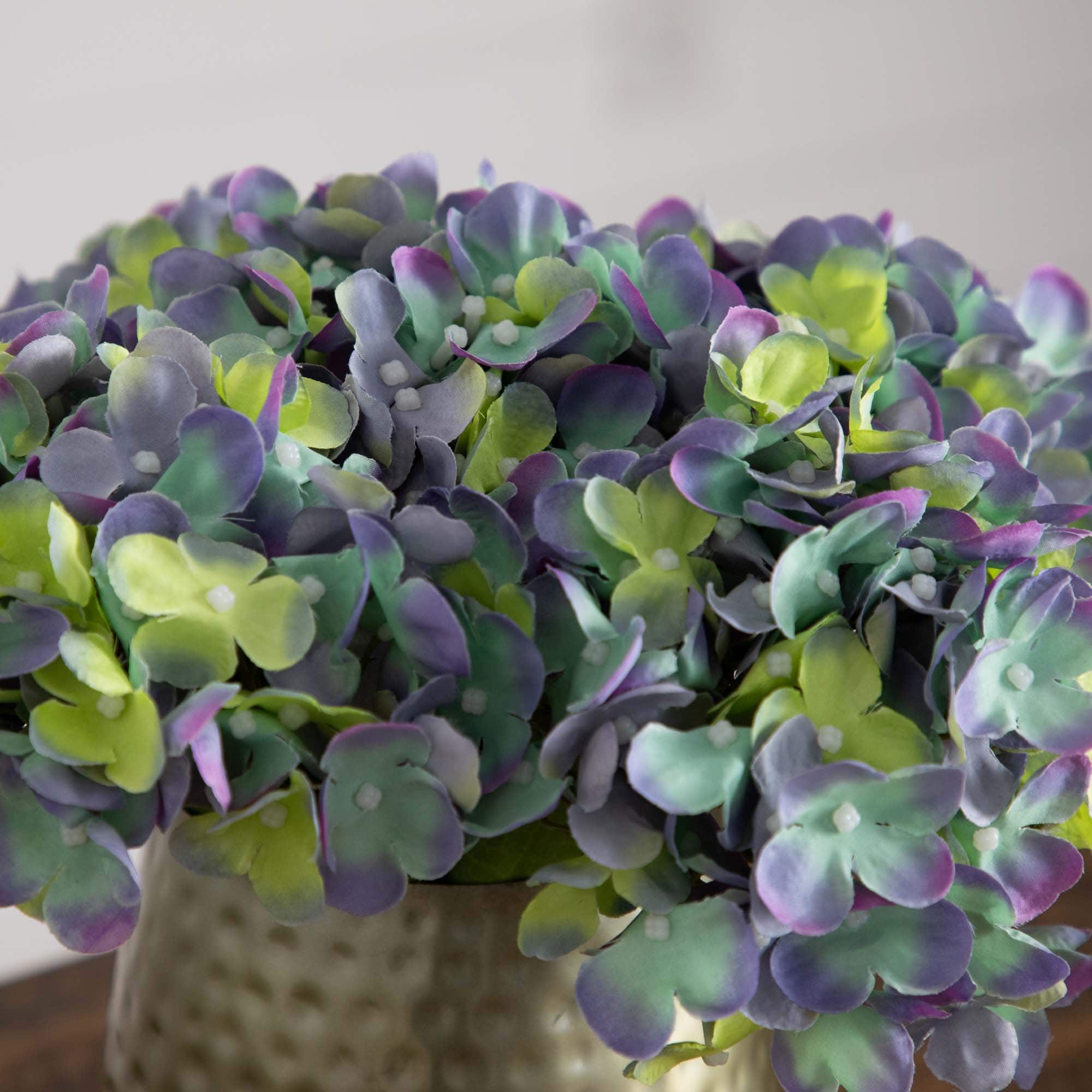 11" Hydrangea Arrangement in Gold Metal Vase